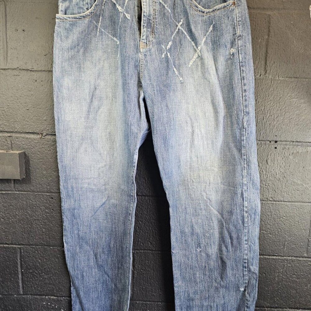 Vintage Y2K Phat Farm Jeans Skater Baggy Loose Wide 42x33 Hip Hop Rap Distressed